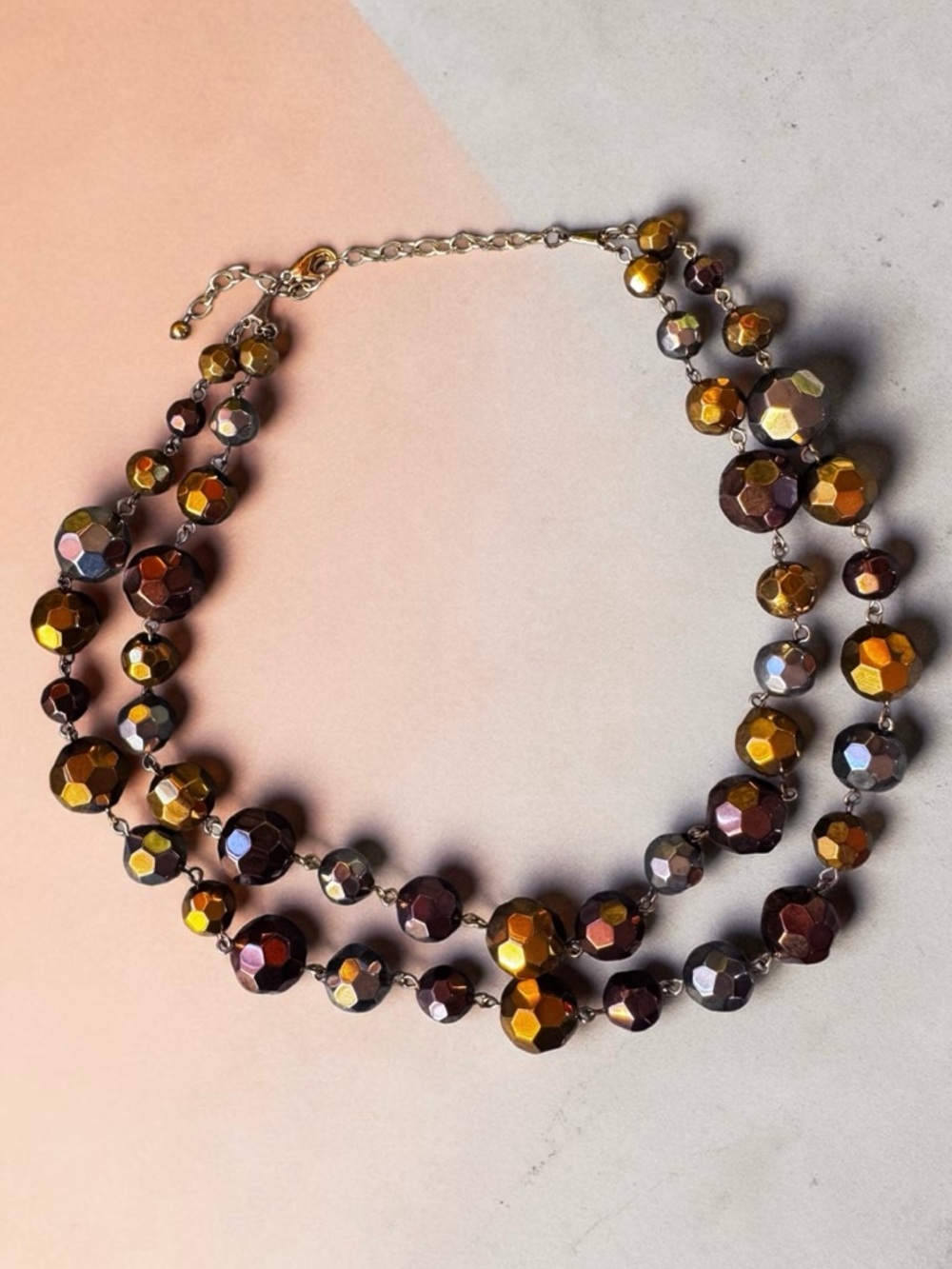 ROBERT ROSE Vintage Two Strand Rose Silver Gold Glass Chrome Beads Necklace.